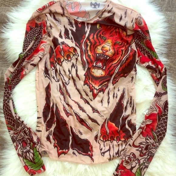 Dolls Kill Sheer Tiger Print Long Sleeve Top 🐅 (Rare) - Picture 3 of 5